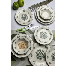 Yemək dəsti Stoneware Flower, 6 nəfərlik, 24 parça, keramika, yaşıl, 6 ədəd 27 sm boşqab, 6 ədəd 21 sm boşqab, 6 dərin boşqab, 6 kasa, ömürlük bəzək qarantiyası, mikrodalğalı soba və qabyuyan maşına uyğun - TBP133350333