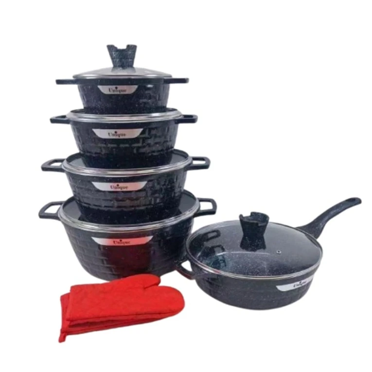 Набор посуды Unique SHA-00003405 гранит/стекло, черный, 10 предметов, кастрюли 24/26/28/32 см, сковорода 30 см Набор посуды Unique SHA-00003405 гранит/стекло, черный, 10 предметов, кастрюли 24/26/28/32 см, сковорода 30 см