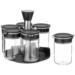 Ədviyyatlar üçün qablar dəsti Agness 209432, şüşə, şəffaf, 6 əd