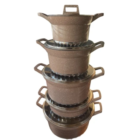 Набор кастрюль, гранит, коричневый, 10 предметов, 22/24/28/32 см