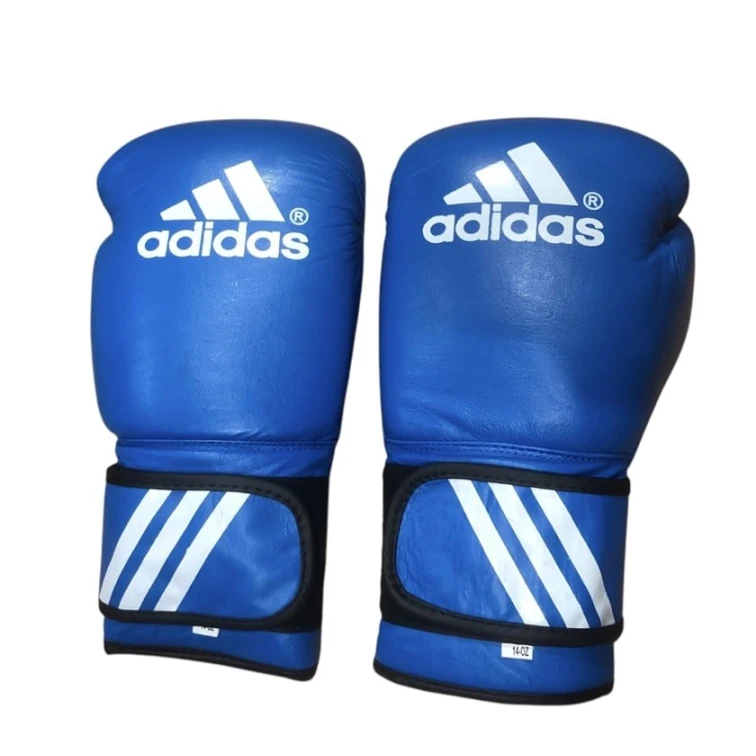 Boks üçün 12oz ölçülü təbii dəri mavi boks əlcəyi