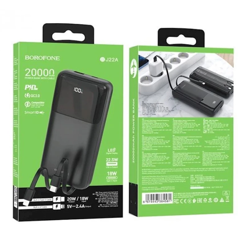 Xarici akkumulyator Borofone BJ22A 20000 mAh, Black