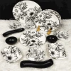 Səhər yeməyi dəsti Keramika Patterned Flowers, 4 nəfərlik, 19 əşya, ağ/qara Səhər yeməyi dəsti Keramika Patterned Flowers, 4 nəfərlik, 19 əşya, ağ/qara