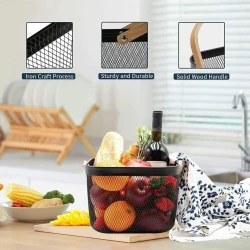 Корзина для хранения NH_15Z, нержавеющая сталь/дерево, черная, 25х25х18 см