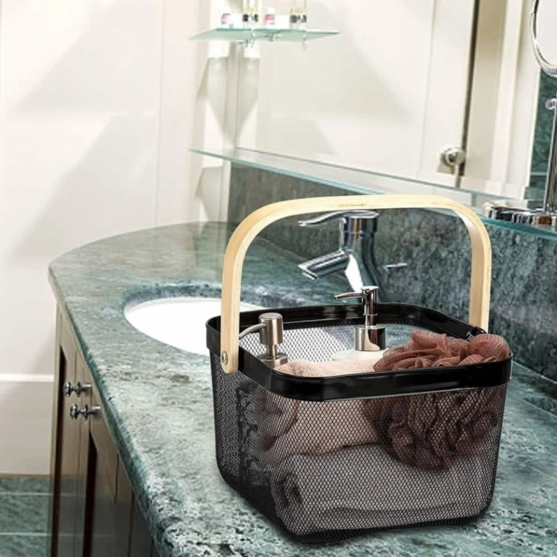 Корзина для хранения NH_15Z, нержавеющая сталь/дерево, черная, 25х25х18 см