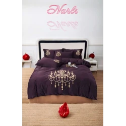 Комплект постельного белья Narlı 000304, пододеяльник 200x240 см, простыня 220x240 см, наволочка 50x70 см, авро, велюр, бордовый
