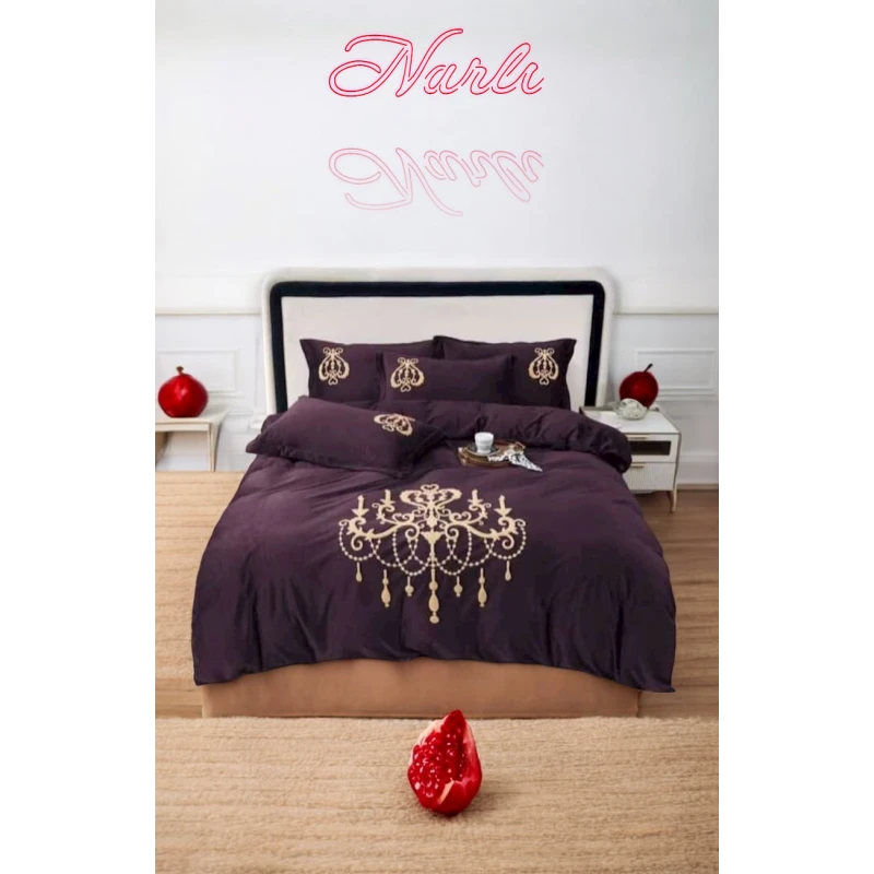 Комплект постельного белья Narlı 000304, пододеяльник 200x240 см, простыня 220x240 см, наволочка 50x70 см, авро, велюр, бордовый