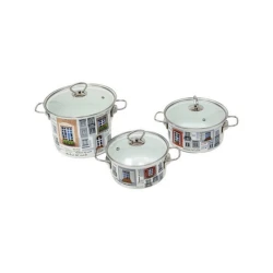 Набор кастрюль Керченская эмаль Окна мира-5-1 Элит, 3 шт, 1900/2500/5000 мл, сталь, с крышкой, разноцветный