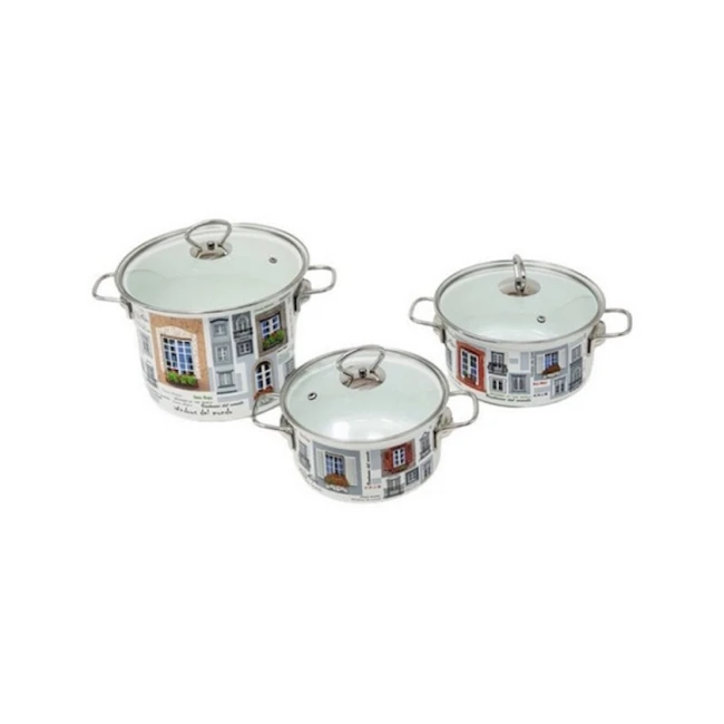 Набор кастрюль Керченская эмаль Окна мира-5-1 Элит, 3 шт, 1900/2500/5000 мл, сталь, с крышкой, разноцветный