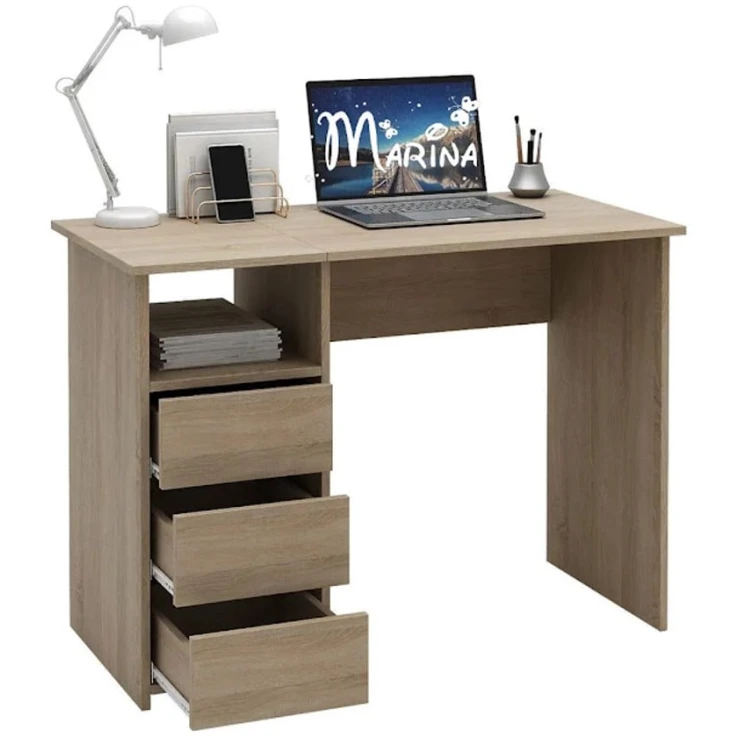Компьютерный стол Marina 3563_M25Stol3PlokiOtkritiySon, ЛДСП, 75x52x104 см, коричневый Компьютерный стол Marina 3563_M25Stol3PlokiOtkritiySon, ЛДСП, 75x52x104 см, коричневый