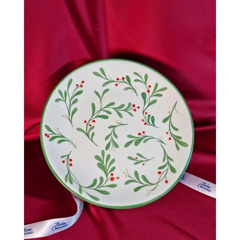 Декоративная тарелка Niche Ceramic, керамика, белая/зеленая/красная, 28 см