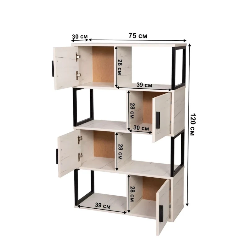 Стеллаж 3563_LETNEWChessDC, ЛДСП, белый, 120x30x75 см