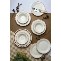 Yemək dəsti Stoneware Antik, 24 parça, 6 nəfərlik, keramika, bej
