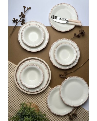 Yemək dəsti Stoneware Antik, 24 parça, 6 nəfərlik, keramika, bej