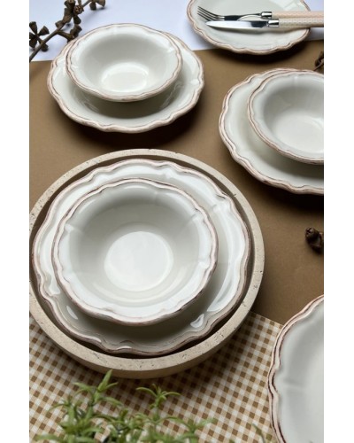 Yemək dəsti Stoneware Antik, 24 parça, 6 nəfərlik, keramika, bej