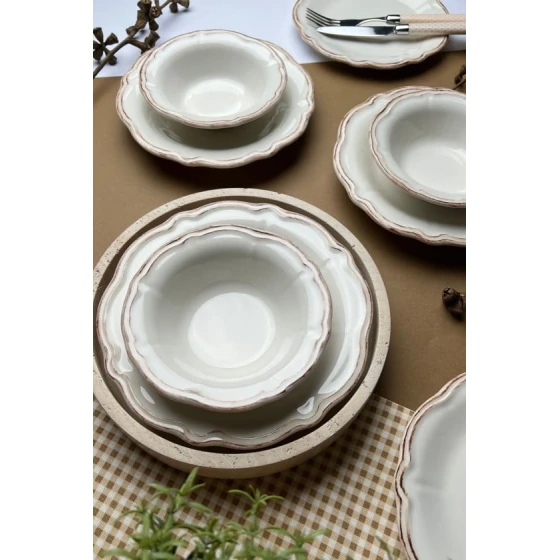 Yemək dəsti Stoneware Antik, 24 parça, 6 nəfərlik, keramika, bej