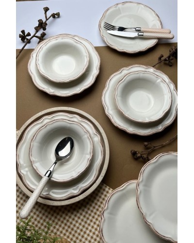Yemək dəsti Stoneware Antik, 24 parça, 6 nəfərlik, keramika, bej