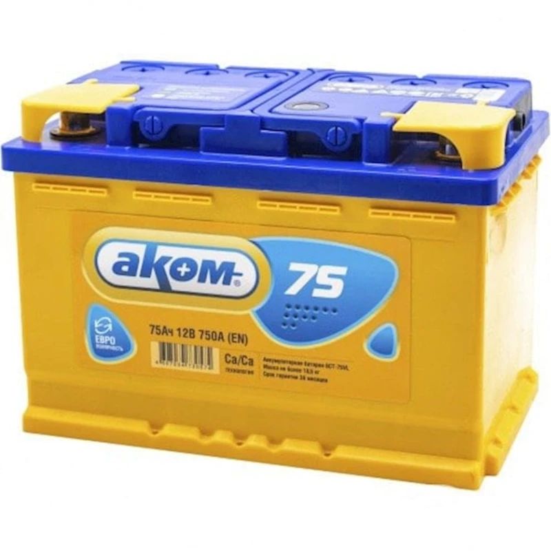 Автомобильный аккумулятор Akom 75Ah, R+, 750A Автомобильный аккумулятор Akom 75Ah, R+, 750A