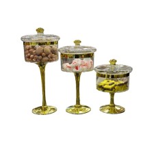 Şirniyyat qabları dəsti nh_77jhdb, şüşə, şəffaf/qızılı, 20x16x8.5 sm/ 30x16x8.5 sm/35x16x8.5 sm