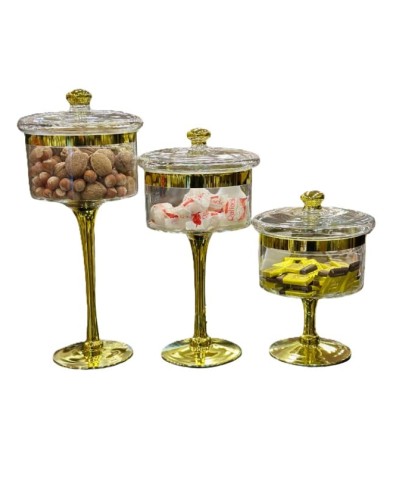 Şirniyyat qabları dəsti nh_77jhdb, şüşə, şəffaf/qızılı, 20x16x8.5 sm/ 30x16x8.5 sm/35x16x8.5 sm