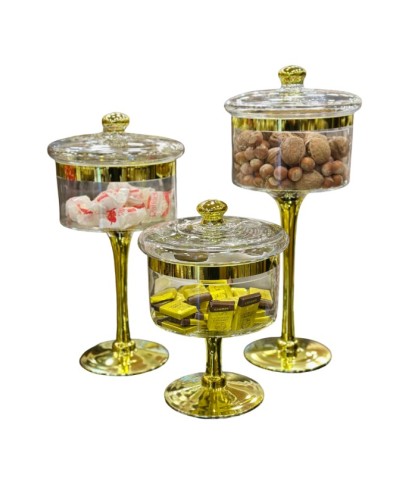 Şirniyyat qabları dəsti nh_77jhdb, şüşə, şəffaf/qızılı, 20x16x8.5 sm/ 30x16x8.5 sm/35x16x8.5 sm