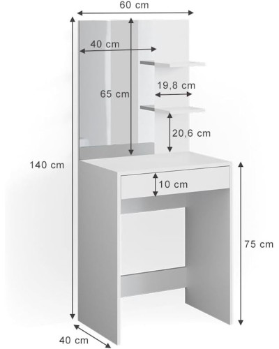 Kosmetika masası İsabella 12115570, LDSP, ağ, 140x60x75 sm