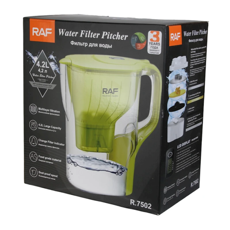 Фильтр-кувшин для Фильтр-кувшин для очистки воды RAF R.7502, 4.2 л, пластик, прозрачный/зеленый Фильтр-кувшин для Фильтр-кувшин для очистки воды RAF R.7502, 4.2 л, пластик, прозрачный/зеленый