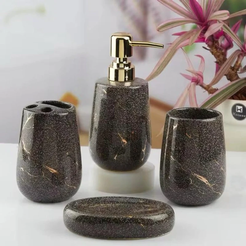 Набор для ванной nh_15c99, керамика, коричневый, 4 шт Набор для ванной nh_15c99, керамика, коричневый, 4 шт