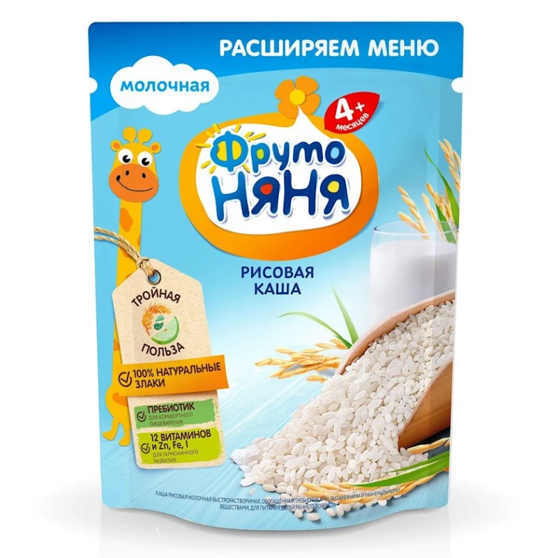 Молочная рисовая каша ФрутоНяня, 4+ месяцев, 200 г