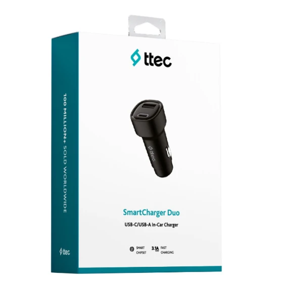 Сетевое зарядное устройство TTEC SmartCharger Duo 3.1A In Car Charger USB-C+USB-A. Сетевое зарядное устройство TTEC SmartCharger Duo 3.1A In Car Charger USB-C+USB-A.
