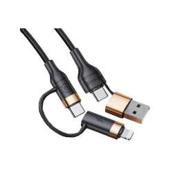 Кабель USAMS SJ483 USB to USB-C to Lightning, 1.2 м, черный