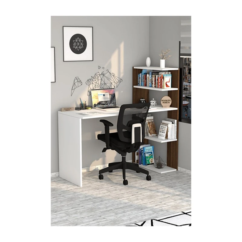 Письменный стол ev_12116197, ламинат, белый/коричневый, 122x50x120 см