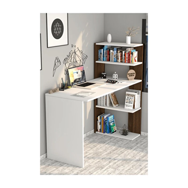 Письменный стол ev_12116197, ламинат, белый/коричневый, 122x50x120 см