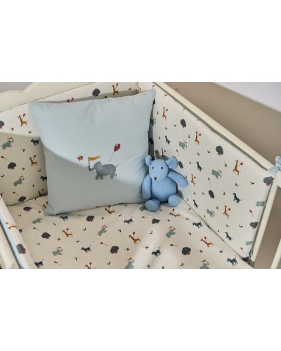 Beşik üçün yumşaq qoruyucu ilə dəst Zoo, pambıq, mavi/ağ, 7 parça