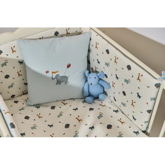 Beşik üçün yumşaq qoruyucu ilə dəst Zoo, pambıq, mavi/ağ, 7 parça