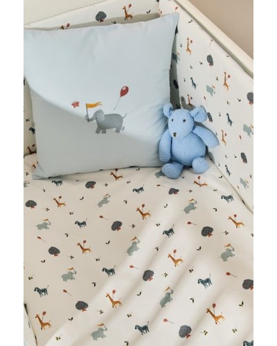 Beşik üçün yumşaq qoruyucu ilə dəst Zoo, pambıq, mavi/ağ, 7 parça