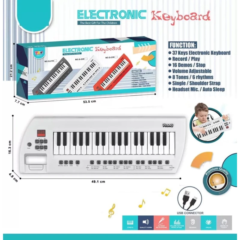 Детская электронная клавиатура с 37 клавишами, игрушечное музыкальное пианино белого цвета Детская электронная клавиатура с 37 клавишами, игрушечное музыкальное пианино белого цвета