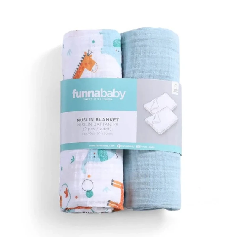 Набор покрывал Funna baby Giraffe Blue, 90x90 см, 2 шт Набор покрывал Funna baby Giraffe Blue, 90x90 см, 2 шт