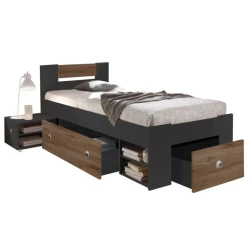 Односпальная кровать Art_tek_yataq 12, ламинат, черная/коричневая, 200x85x90 см