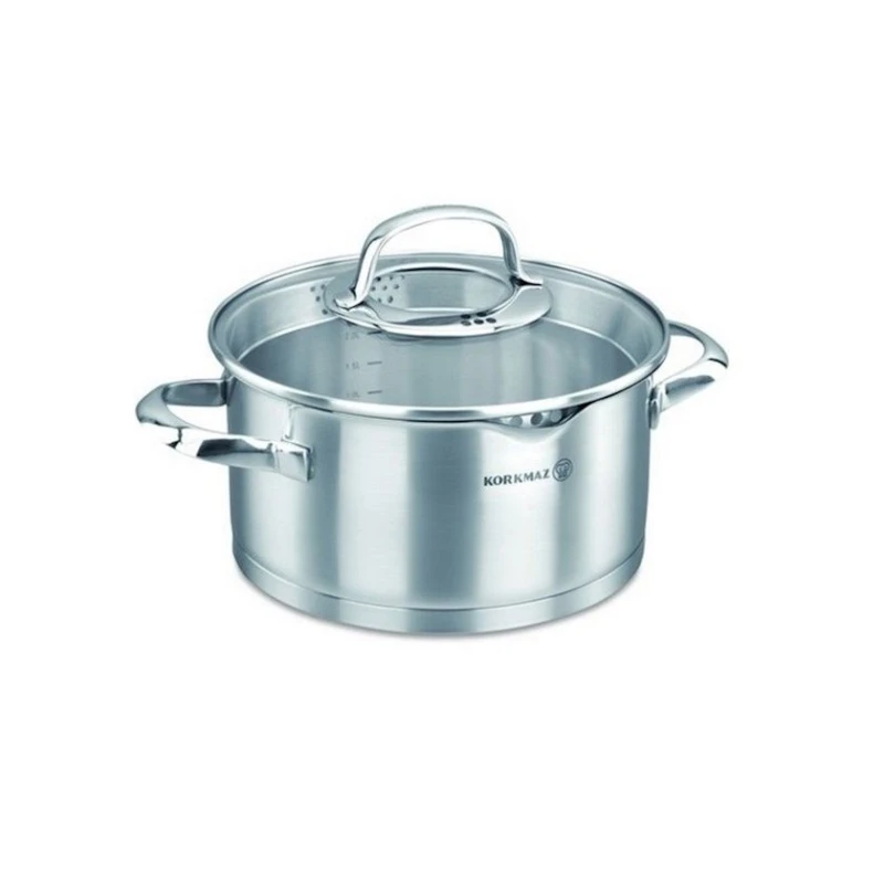 Кастрюля Korkmaz Steama A1990, 8 см, 1.6 л, 16 см, нержавеющая сталь, с крышкой, две ручки, серебристый Кастрюля Korkmaz Steama A1990, 8 см, 1.6 л, 16 см, нержавеющая сталь, с крышкой, две ручки, серебристый