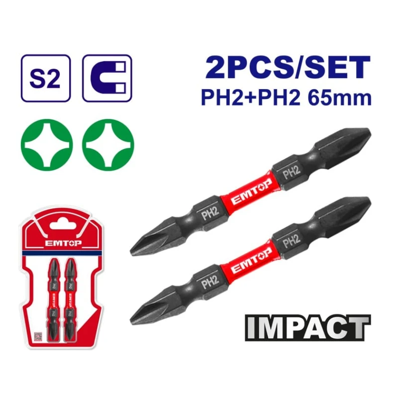 Набор бит Emtop ESBTM7PH265 PH2+PH2, 65 мм, 2 шт Набор бит Emtop ESBTM7PH265 PH2+PH2, 65 мм, 2 шт