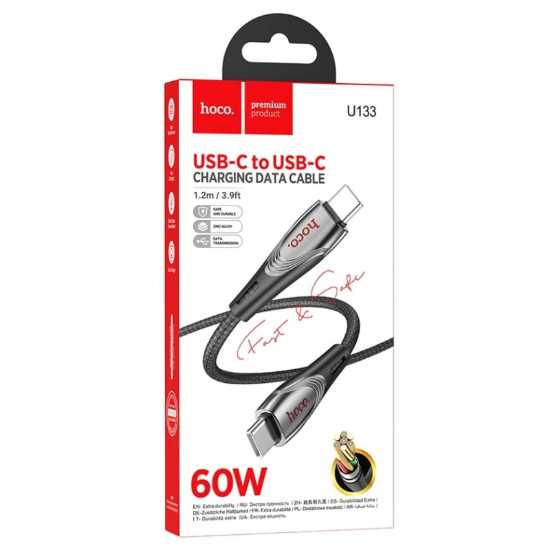 Kabel Hoco U133 USB Type-C to Type-C 3A, 60W Black