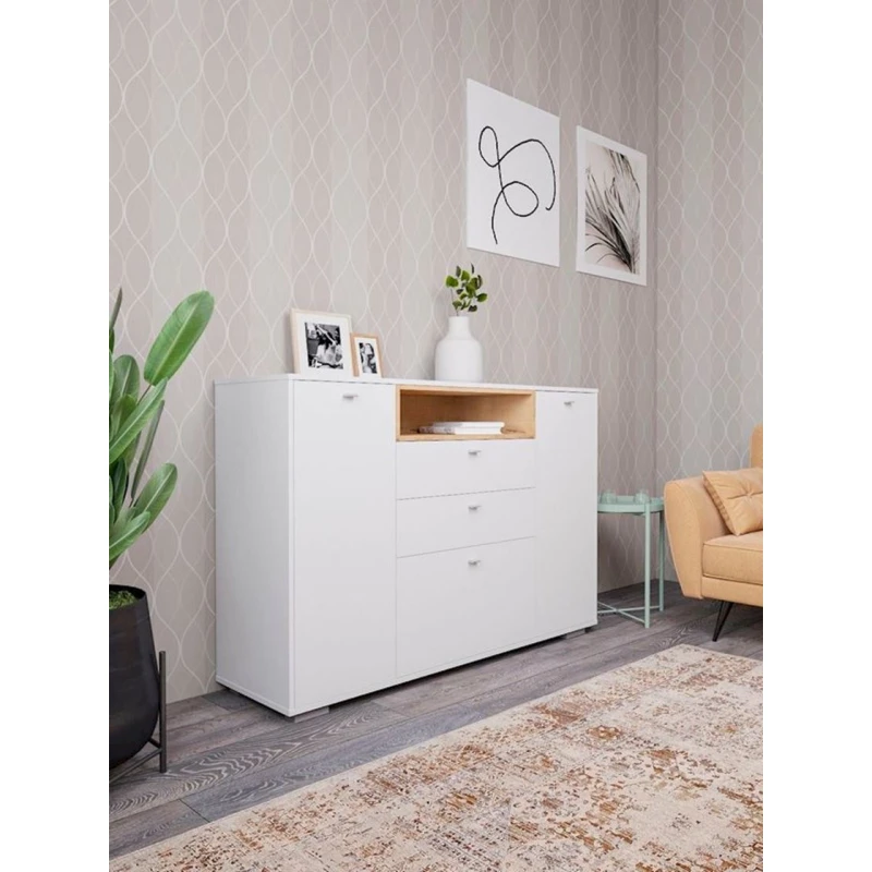 Комод, 100.5x149.2x43 см, ЛДСП, белый/коричневый Комод, 100.5x149.2x43 см, ЛДСП, белый/коричневый