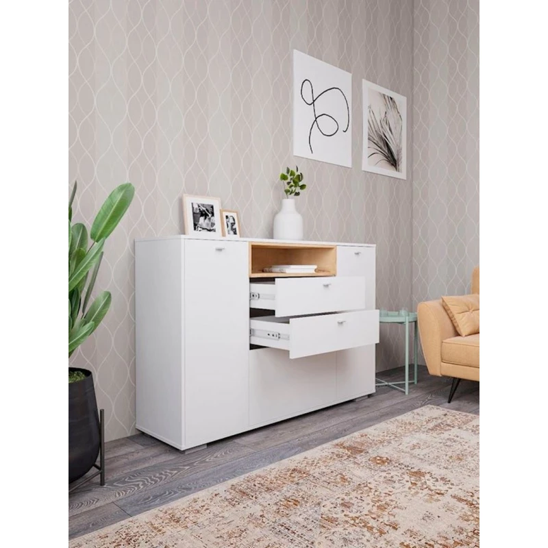 Комод, 100.5x149.2x43 см, ЛДСП, белый/коричневый Комод, 100.5x149.2x43 см, ЛДСП, белый/коричневый