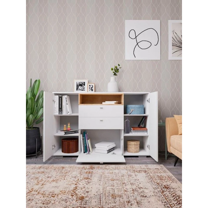 Комод, 100.5x149.2x43 см, ЛДСП, белый/коричневый Комод, 100.5x149.2x43 см, ЛДСП, белый/коричневый