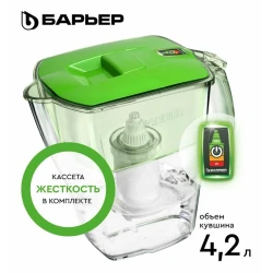 Фильтр-кувшин Барьер для очищения воды, XL, 4.2 л + кассета, зеленый/прозрачный