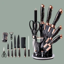 Набор кухонных ножей Kunsion 5305, 9 шт, нержавеющая сталь, черный