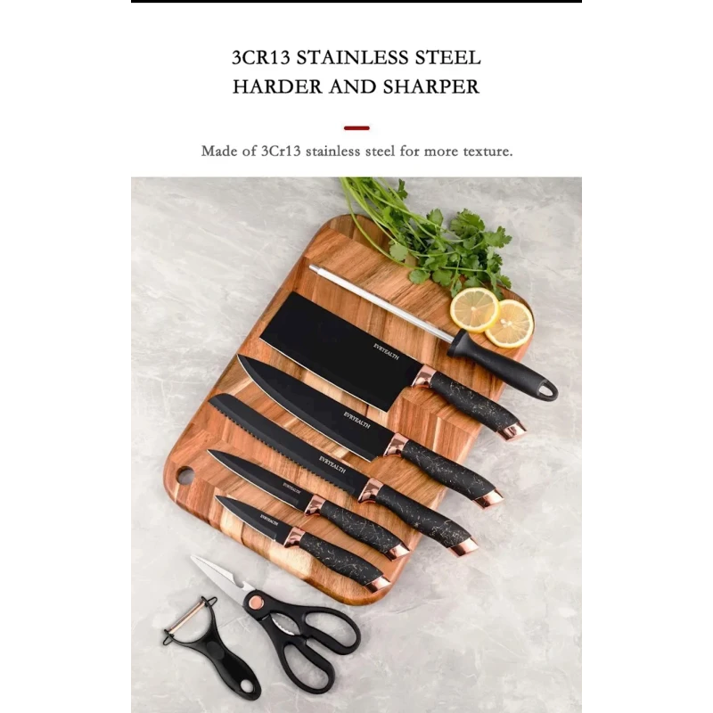 Набор кухонных ножей Kunsion 5305, 9 шт, нержавеющая сталь, черный