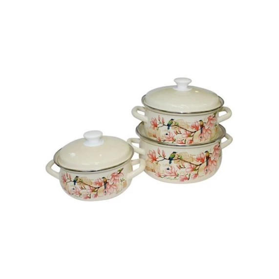 Набор кастрюль Керченская эмаль Круиз-1, 3 шт, 2000/3000/4000 мл, сталь, с крышкой, бежевый/розовый Набор кастрюль Керченская эмаль Круиз-1, 3 шт, 2000/3000/4000 мл, сталь, с крышкой, бежевый/розовый