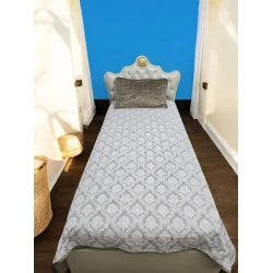 Örtük və yastıq üzü dəsti MiraNova 385, velür/satin, ağ/boz, örtük 160x220 sm, yastıq üzü 50x70 sm